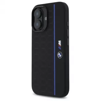 BMW BMHMP16S23SHEB iPhone 16 6,1 inch crna silikonska tvrda futrola Hexagon Blue Line MagSafe