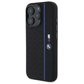 BMW BMHMP16X23SHEB tvrda futrola silikon Hexagon Blue Line MagSafe za iPhone 16 Pro Max 6,9 inch crna