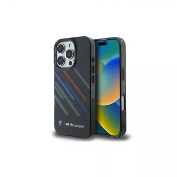 BMW BMHCP16X23HTRAK iPhone 16 Pro Max 6,9 inch crna tvrda futrola Motorsport IML Random Stripes