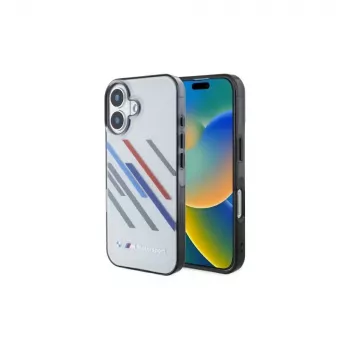 BMW BMHCP16S23HTRAG tvrda futrola za Apple iPhone 16 6,1 inch siva Motorsport IML Random Stripes