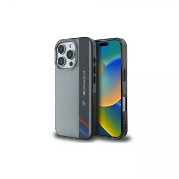 BMW Motorsport tvrda futrola za Apple iPhone 16 Pro 6,3 inch siva IML Vertical Stripe