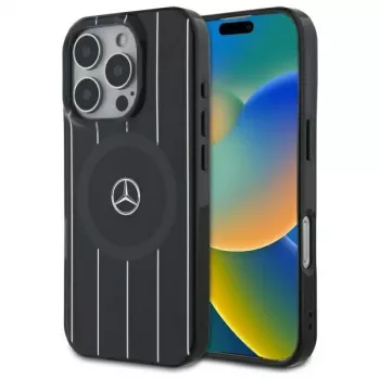 Mercedes-Benz MEHMP16L23HRSK iPhone 16 Pro 6,3 inch crna tvrda futrola Double Layer Crossed Lines MagSafe