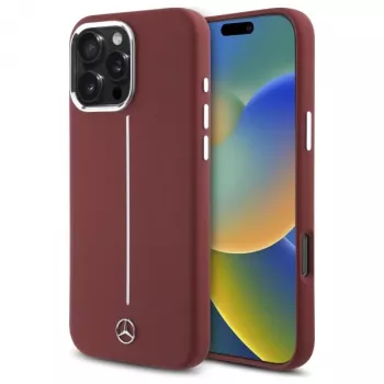 Mercedes-Benz silikonska futrola za iPhone 16 Pro Max 6,9 inch crvena s bijelom prugom MagSafe