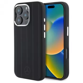 MERCEDES-BENZ iPhone 16 Pro 6,3 inch crna silikonska tvrda futrola s vertikalnim tonal prugama MagSafe