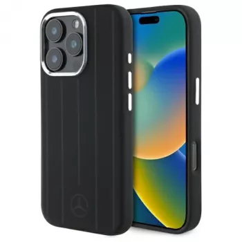 Mercedes-Benz iPhone 16 Pro Max 6,9 inch silikonska tvrda futrola s vertikalnim tonal prugama i MagSafe - crna