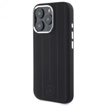 Mercedes-Benz iPhone 16 Pro Max 6,9 inch silikonska tvrda futrola s vertikalnim tonal prugama i MagSafe - crna