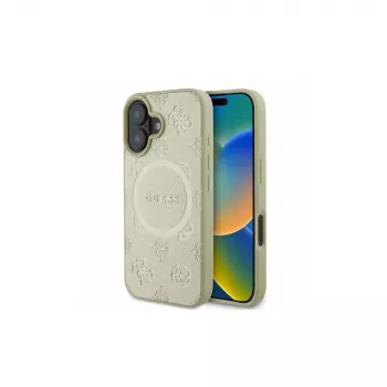 Guess Saffiano Peony Classic Logo MagSafe futrola za iPhone 16 (zlatna)