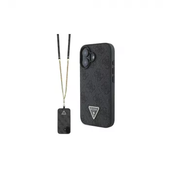 Guess GUHCP16SP4TDSCPK iPhone 16 tvrda futrola koža metalni logo strass crossbody crna
