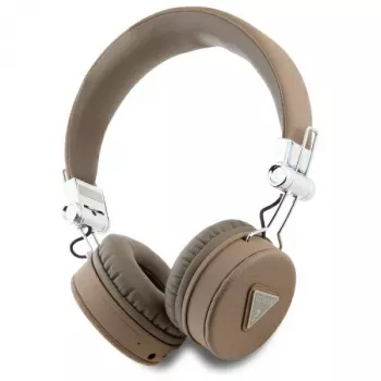 Guess Grained Classic Round Shape bežične Bluetooth over-ear slušalice s ENC, smeđe