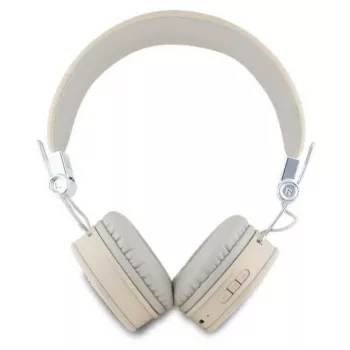 Guess Grained Classic Round Shape bežične Bluetooth over-ear slušalice s ENC, bež