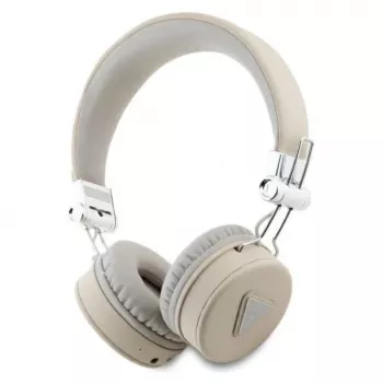 Guess Grained Classic Round Shape bežične Bluetooth over-ear slušalice s ENC, bež