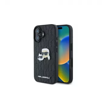 Karl Lagerfeld Monogram Karl & Choupette Head Pin futrola za iPhone 16 (crna)