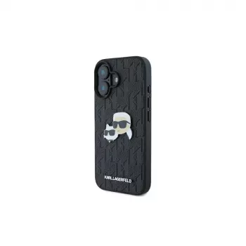 Karl Lagerfeld Monogram Karl & Choupette Head Pin futrola za iPhone 16 (crna)