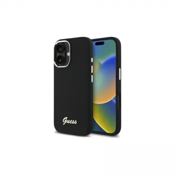 Guess GUHCP16MSMBSLK silikonska tvrda futrola Script Metal Logo & Frame za Apple iPhone 16 Plus 6,7