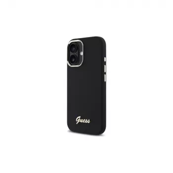 Guess GUHCP16MSMBSLK silikonska tvrda futrola Script Metal Logo & Frame za Apple iPhone 16 Plus 6,7