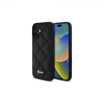 Guess Quilted Metal Logo tvrda futrola za Apple iPhone 16 Plus 6,7 inch – crna