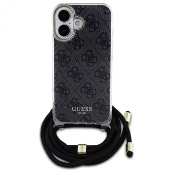 Guess GUHCP16SHC4SEK iPhone 16 6,1 inch crna tvrda futrola Crossbody Cord 4G Print