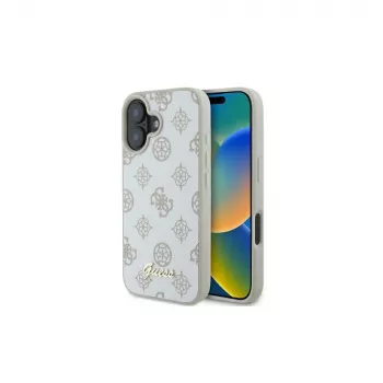 Guess GUHMP16SPGPYSH iPhone 16 6,1 inch bijela tvrda futrola Peony Script Logo MagSafe