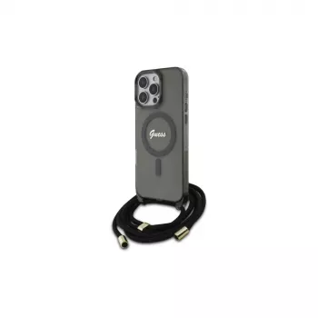 Guess Crossbody Cord Script MagSafe tvrda futrola za iPhone 16 Pro Max 6,9 inch crna