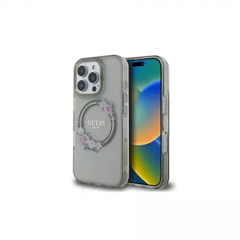 Guess GUHMP16LHFWFCK iPhone 16 Pro tvrda futrola IML Flowers Wreath MagSafe crna