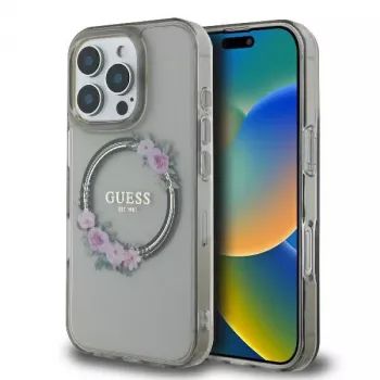 Guess GUHMP16XHFWFCK iPhone 16 Pro Max 6.9 crna tvrda futrola IML Flowers Wreath MagSafe