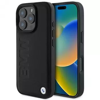 BMW Hot Stamp Leather tvrda futrola za iPhone 16 Pro 6,3 inch crna