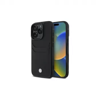 BMW Signature Leather tvrda futrola s pretincem za kartice za Apple iPhone 16 Pro Max 6,9 inch crna