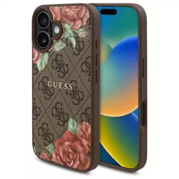 Guess GUHMP16SP4ROPEMCW tvrda futrola za Apple iPhone 16 6,1 inch smeđa 4G Flowers Print MagSafe