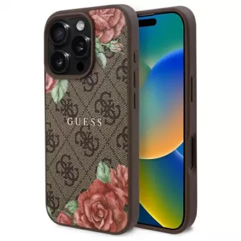 Guess GUHMP16LP4ROPEMCW iPhone 16 Pro tvrda futrola 4G Flowers Print MagSafe smeđa