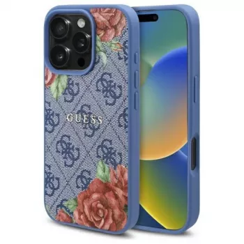 Guess GUHMP16XP4ROPEMCB iPhone 16 Pro Max 6,9 inch plava tvrda futrola 4G Flowers Print MagSafe