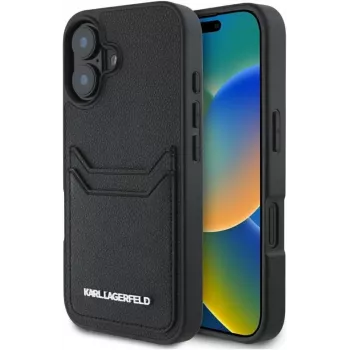 Karl Lagerfeld HC Grained PU Card Slot Metal Elongated futrola za iPhone 16, crna