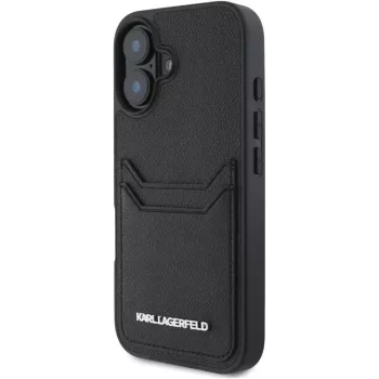 Karl Lagerfeld HC Grained PU Card Slot Metal Elongated futrola za iPhone 16, crna
