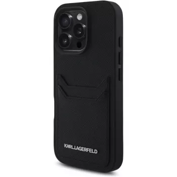 KARL LAGERFELD HC Grained PU Card Slot Metal Elongated futrola za iPhone 16 Pro, crna