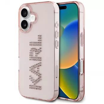 Karl Lagerfeld IML Rhinestones Logo stražnje kućište za iPhone 16, ružičasto