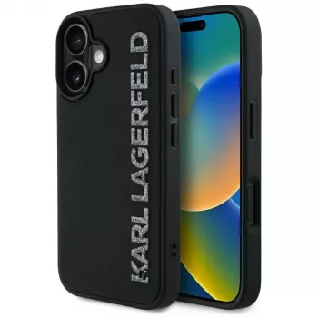 KARL LAGERFELD HC 3D Rubber Elongated Glitter futrola za iPhone 16, crna