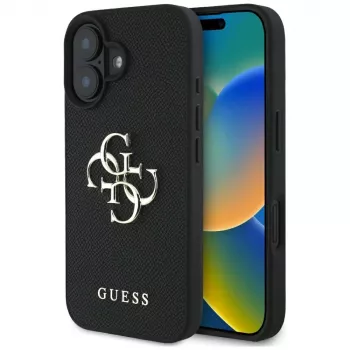 Guess Grained Big 4G Logo Small Classic Logo futrola za iPhone 16 (crna)