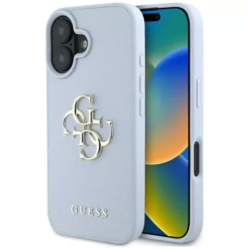 Guess Grained Big 4G Logo Small Classic Logo stražnja futrola za Apple iPhone 16 - plava