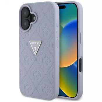 Guess Hot Stamp 4G Pattern Triangle Metal Logo futrola za iPhone 16 (ljubičasta)