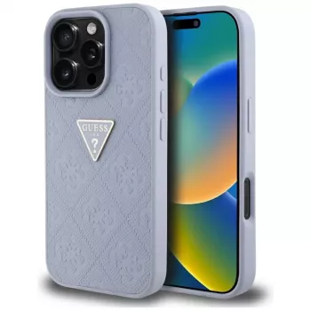 Guess Hot Stamp 4G Pattern Triangle Metal Logo stražnja futrola za iPhone 16 Pro, ljubičasta