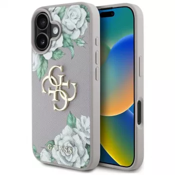 Guess Grained Roses Big 4G Logo futrola za Apple iPhone 16 - ljubičasta