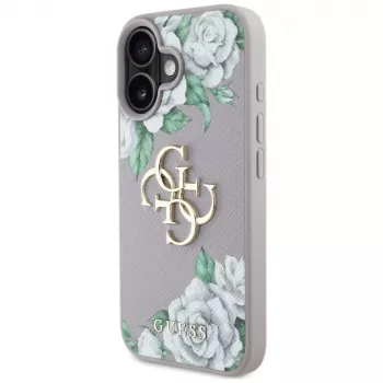 Guess Grained Roses Big 4G Logo futrola za Apple iPhone 16 - ljubičasta