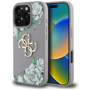 Guess Grained Roses Big 4G Logo futrola za Apple iPhone 16 Pro Max - ljubičasta