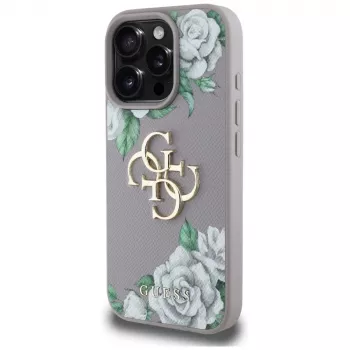 Guess Grained Roses Big 4G Logo futrola za Apple iPhone 16 Pro Max - ljubičasta