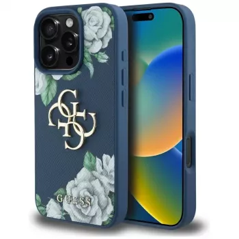 Guess Grained Roses Big 4G Logo stražnja futrola za Apple iPhone 16 Pro - plava
