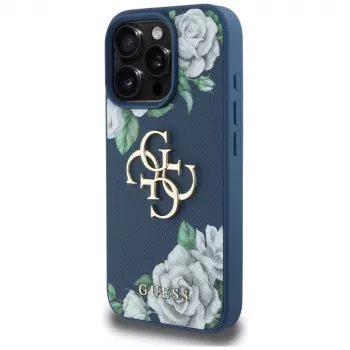 Guess Grained Roses Big 4G Logo stražnja futrola za Apple iPhone 16 Pro - plava