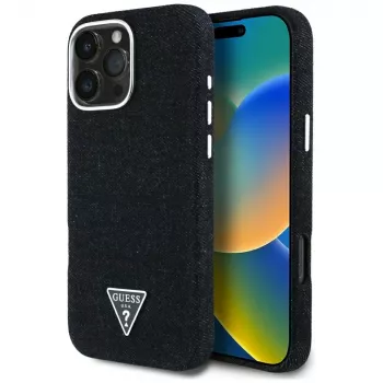 Guess Denim Triangle Logo MagSafe futrola za Apple iPhone 16 Pro, crna