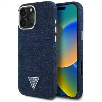 Guess Denim Triangle Logo MagSafe futrola za Apple iPhone 16 Pro Max plava