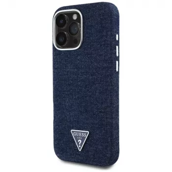 Guess Denim Triangle Logo MagSafe futrola za Apple iPhone 16 Pro Max plava