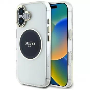 Guess IML Metal Colored Circle Classic Logo MagSafe futrola za iPhone 16 (crna)