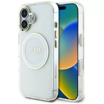 Guess IML Metal Colored Circle Classic Logo MagSafe futrola za iPhone 16 (bijela)
